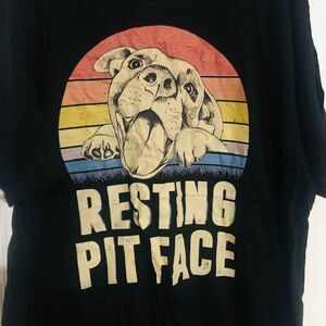 Next Level Fitted Tee T-Shirt Dog Pitbull Resting‎ Pit Face Crew Neck Black 2XL